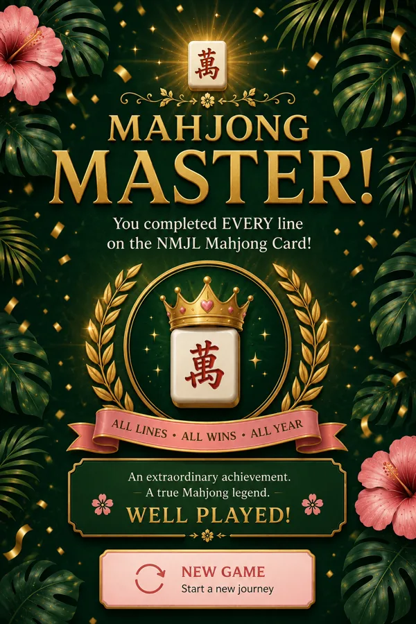 BamBoast Mahjong Master celebration screen shown after completing every line on the card